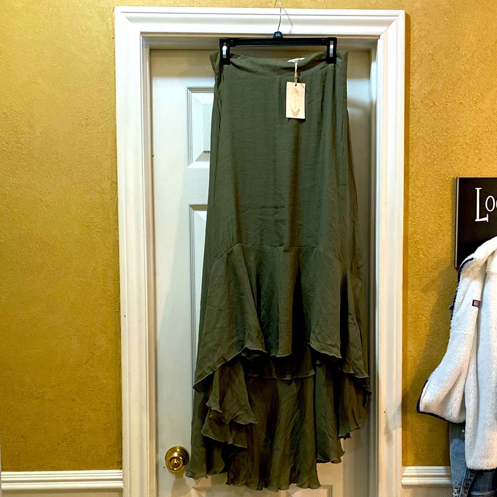 Joyfolie Olive Hi Lo Maxie Skirt